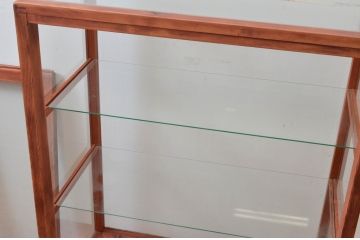 和製アンティーク　昔懐かしい雰囲気漂うシンプルで小振りな脚付きガラスケース(Gケース、ショーケース、ディスプレイケース、コレクションケース、キャビネット、飾り棚、陳列棚、店舗什器)(R-076278)