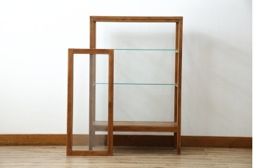 和製アンティーク　昔懐かしい雰囲気漂うシンプルで小振りな脚付きガラスケース(ショーケース)(R-076278)