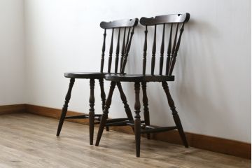 和製ビンテージ　松本民芸家具　上品な佇まいが魅力のSP型スピンドルチェア2脚セット(板座チェア、椅子、イス、ダイニングチェア、ヴィンテージ)(R-076282)