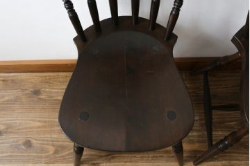 和製ビンテージ　松本民芸家具　上品な佇まいが魅力のSP型スピンドルチェア2脚セット(板座チェア、椅子、イス、ダイニングチェア、ヴィンテージ)(R-076282)