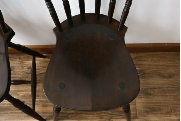 和製ビンテージ　松本民芸家具　上品な佇まいが魅力のSP型スピンドルチェア2脚セット(板座チェア、椅子、イス、ダイニングチェア、ヴィンテージ)(R-076282)