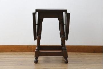 和製ビンテージ　松本民芸家具　凝った脚のデザインが魅力の#83型バタフライテーブル(エクステンションテーブル、ダイニングテーブル、2人掛け、二人掛け、ドロップリーフテーブル、オーバル型、ヴィンテージ)(定価約15万円)(R-076283)