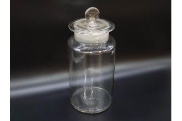 大正〜昭和初期　収納しながらお洒落にディスプレイ!懐かしさ漂う蓋付きガラス瓶(菓子瓶、ガラスビン、硝子、キャニスター、筒型、フタ付き)(R-076302)