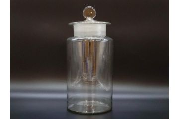 大正〜昭和初期　収納しながらお洒落にディスプレイ!懐かしさ漂う蓋付きガラス瓶(菓子瓶、ガラスビン、硝子、キャニスター、筒型、フタ付き)(R-076302)