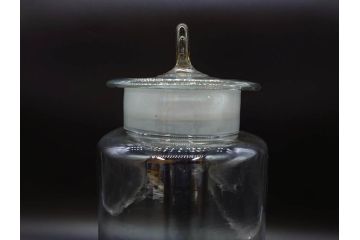 大正〜昭和初期　収納しながらお洒落にディスプレイ!懐かしさ漂う蓋付きガラス瓶(菓子瓶、ガラスビン、硝子、キャニスター、筒型、フタ付き)(R-076302)