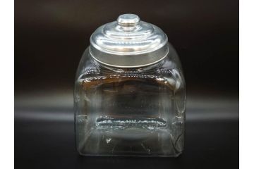 アンティーク雑貨　アルミ蓋　駄菓子屋さんにあるような昔懐かしいガラス瓶2個セット(菓子瓶、ガラスビン、硝子、キャニスター、フタ付き)(R-076303)
