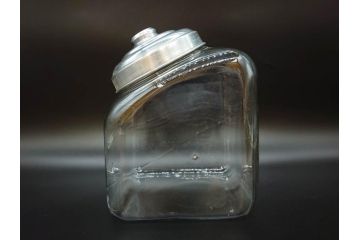アンティーク雑貨　アルミ蓋　駄菓子屋さんにあるような昔懐かしいガラス瓶2個セット(菓子瓶、ガラスビン、硝子、キャニスター、フタ付き)(R-076303)