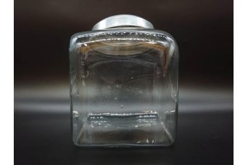 アンティーク雑貨　アルミ蓋　駄菓子屋さんにあるような昔懐かしいガラス瓶2個セット(菓子瓶、ガラスビン、硝子、キャニスター、フタ付き)(R-076303)