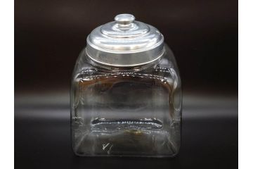 アンティーク雑貨　アルミ蓋　駄菓子屋さんにあるような昔懐かしいガラス瓶2個セット(菓子瓶、ガラスビン、硝子、キャニスター、フタ付き)(R-076303)