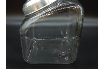 アンティーク雑貨　アルミ蓋　駄菓子屋さんにあるような昔懐かしいガラス瓶2個セット(菓子瓶、ガラスビン、硝子、キャニスター、フタ付き)(R-076303)