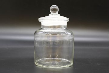 昭和レトロ　大・小　様々な用途に使える蓋付きガラス瓶5個セット(キャニスター、ガラスビン、硝子、菓子瓶)(R-076309)
