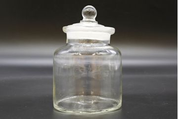 昭和レトロ　大・小　様々な用途に使える蓋付きガラス瓶5個セット(キャニスター、ガラスビン、硝子、菓子瓶)(R-076309)
