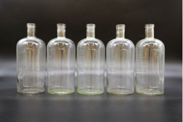 大正〜昭和初期　お洒落なディスプレイに活躍するガラス瓶5点セット(ボトル、ガラスビン、硝子、薬瓶、花瓶、花入、花器)(R-076311)