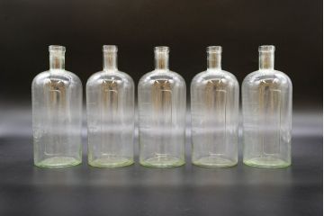 大正〜昭和初期　お洒落なディスプレイに活躍するガラス瓶5点セット(ボトル、ガラスビン、硝子、薬瓶、花瓶、花入、花器)(R-076313)