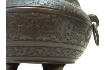 大正〜昭和初期　上手物　古銅　桜　味わい深い魅力を放つ火鉢(さくら、サクラ、手あぶり、鉢カバー、獣耳、獅子?)(R-076314)