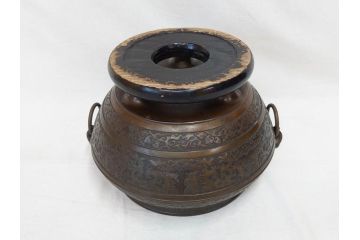 大正〜昭和初期　上手物　古銅　桜　味わい深い魅力を放つ火鉢(さくら、サクラ、手あぶり、鉢カバー、獣耳、獅子?)(R-076315)