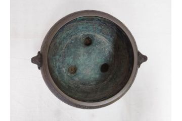 大正〜昭和初期　上手物　古銅　桜　味わい深い魅力を放つ火鉢(さくら、サクラ、手あぶり、鉢カバー、獣耳、獅子?)(R-076316)