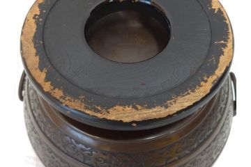 大正〜昭和初期　上手物　古銅　桜　味わい深い魅力を放つ火鉢(さくら、サクラ、手あぶり、鉢カバー、獣耳、獅子?)(R-076316)