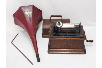 ジャンク品　エジソン　EDISON FIRESIDE PHONOGRAPH　MODEL A　フォノグラフ　蓄音機(ホーン付き、ケース付き、蝋管再生機、MODEL-H 4 MINUTE、トーマス・アルバ・エジソン)(R-076318)