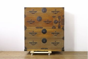 和製アンティーク　特注!!　上手物!!　明治〜大正　時代を感じさせない上質な造り込みの総桐二本松箪笥(時代箪笥、重ね箪笥、衣装タンス、和箪笥、収納箪笥、引き出し)(R-076320)