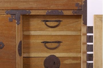 和製アンティーク　特注!!　上手物!!　明治〜大正　時代を感じさせない上質な造り込みの総桐二本松箪笥(時代箪笥、重ね箪笥、衣装タンス、和箪笥、収納箪笥、引き出し)(R-076320)
