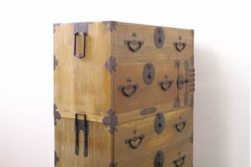 和製アンティーク　特注!!　上手物!!　明治〜大正　時代を感じさせない上質な造り込みの総桐二本松箪笥(時代箪笥、重ね箪笥、衣装タンス、和箪笥、収納箪笥、引き出し)(R-076320)