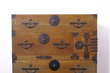 和製アンティーク　特注!!　上手物!!　明治〜大正　時代を感じさせない上質な造り込みの総桐二本松箪笥(時代箪笥、重ね箪笥、衣装タンス、和箪笥、収納箪笥、引き出し)(R-076320)