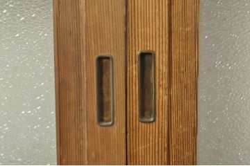 アンティーク建具　レトロな空間を演出する格子入りガラス戸2枚セット(引き戸、格子戸、ガラス帯戸)(R-076326)