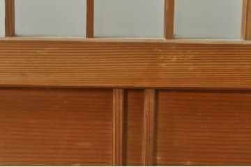 アンティーク建具　レトロな空間を演出する格子入りガラス戸2枚セット(引き戸、格子戸、ガラス帯戸)(R-076326)