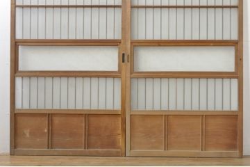 アンティーク建具　レトロな空間を演出する格子入りガラス戸2枚セット(引き戸、格子戸、ガラス帯戸)(R-076326)