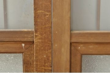 アンティーク建具　レトロな空間を演出する格子入りガラス戸2枚セット(引き戸、格子戸、ガラス帯戸)(R-076326)