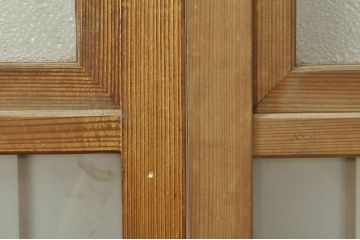 アンティーク建具　レトロな空間を演出する格子入りガラス戸2枚セット(引き戸、格子戸、ガラス帯戸)(R-076326)