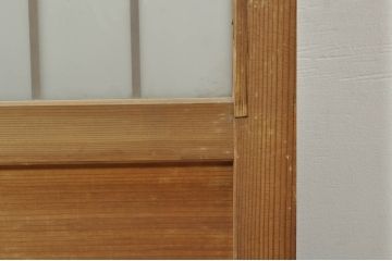 アンティーク建具　レトロな空間を演出する格子入りガラス戸2枚セット(引き戸、格子戸、ガラス帯戸)(R-076326)