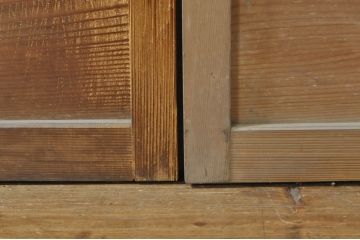 アンティーク建具　レトロな空間を演出する格子入りガラス戸2枚セット(引き戸、格子戸、ガラス帯戸)(R-076326)