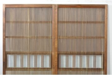 アンティーク建具　和の風情を感じられる裏ガラス入り格子戸2枚セット(引き戸、ガラス戸、ガラス帯戸)(R-076332)