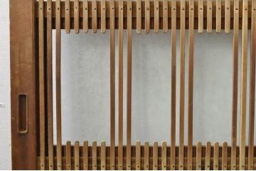 アンティーク建具　和の風情を感じられる裏ガラス入り格子戸2枚セット(引き戸、ガラス戸、ガラス帯戸)(R-076332)