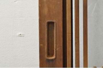 アンティーク建具　和の風情を感じられる裏ガラス入り格子戸2枚セット(引き戸、ガラス戸、ガラス帯戸)(R-076332)