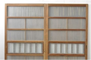 アンティーク建具　和の風情を感じられる裏ガラス入り格子戸2枚セット(引き戸、ガラス戸、ガラス帯戸)(R-076332)