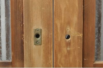 アンティーク建具　和の風情を感じられる裏ガラス入り格子戸2枚セット(引き戸、ガラス戸、ガラス帯戸)(R-076332)