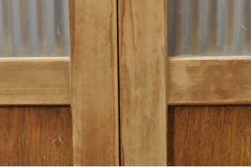 アンティーク建具　和の風情を感じられる裏ガラス入り格子戸2枚セット(引き戸、ガラス戸、ガラス帯戸)(R-076332)