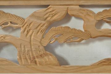 ビンテージ建具　松竹梅　和の空間を演出する彫刻欄間2枚セット(明り取り、明かり取り、ランマ、ヴィンテージ)(R-076333)