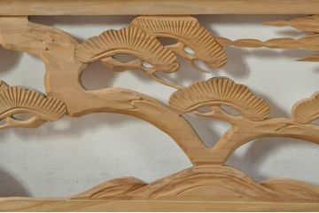 ビンテージ建具　松竹梅　和の空間を演出する彫刻欄間2枚セット(明り取り、明かり取り、ランマ、ヴィンテージ)(R-076333)