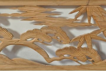 ビンテージ建具　松竹梅　和の空間を演出する彫刻欄間2枚セット(明り取り、明かり取り、ランマ、ヴィンテージ)(R-076333)
