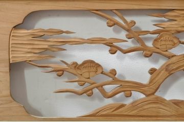 ビンテージ建具　松竹梅　和の空間を演出する彫刻欄間2枚セット(明り取り、明かり取り、ランマ、ヴィンテージ)(R-076333)