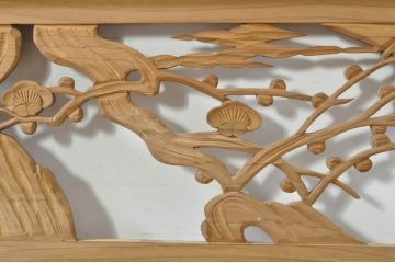 ビンテージ建具　松竹梅　和の空間を演出する彫刻欄間2枚セット(明り取り、明かり取り、ランマ、ヴィンテージ)(R-076333)
