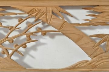 ビンテージ建具　松竹梅　和の空間を演出する彫刻欄間2枚セット(明り取り、明かり取り、ランマ、ヴィンテージ)(R-076333)