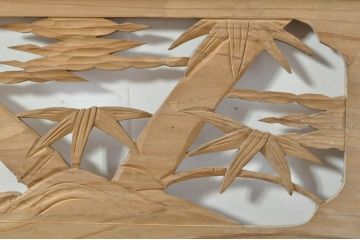 ビンテージ建具　松竹梅　和の空間を演出する彫刻欄間2枚セット(明り取り、明かり取り、ランマ、ヴィンテージ)(R-076333)