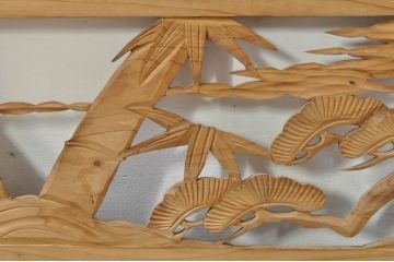 ビンテージ建具　松竹梅　和の空間を演出する彫刻欄間2枚セット(明り取り、明かり取り、ランマ、ヴィンテージ)(R-076333)