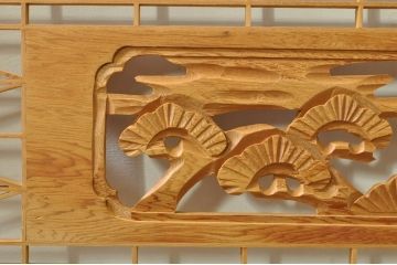 ビンテージ建具　松・鷲　彫刻と組子細工の組み合わせが美しい欄間2枚セット(明り取り、明かり取り、ランマ、ヴィンテージ)(R-076334)
