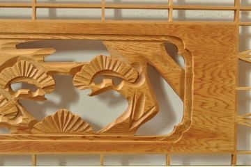 ビンテージ建具　松・鷲　彫刻と組子細工の組み合わせが美しい欄間2枚セット(明り取り、明かり取り、ランマ、ヴィンテージ)(R-076334)